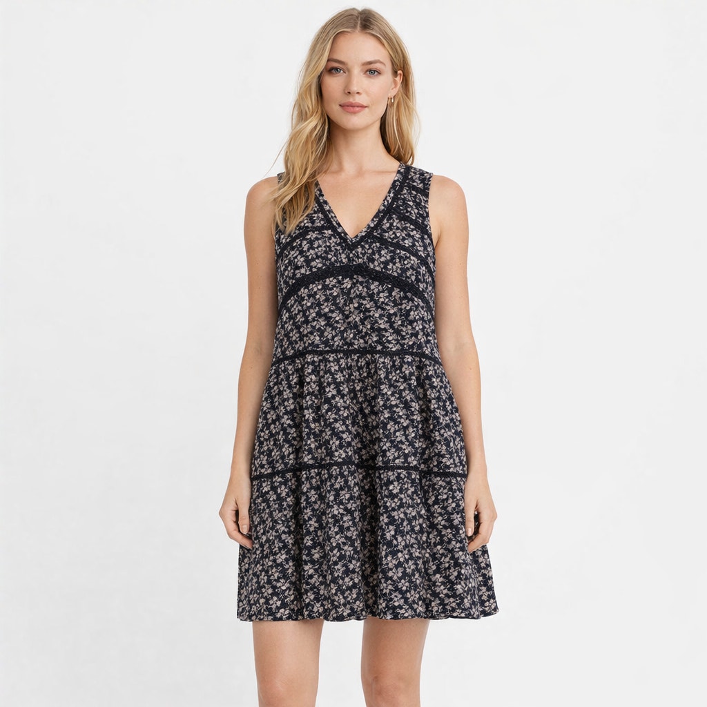Lucky Brand Women's Floral-Print Lace-Trimmed Tank Mini Dress Size Xs Lined